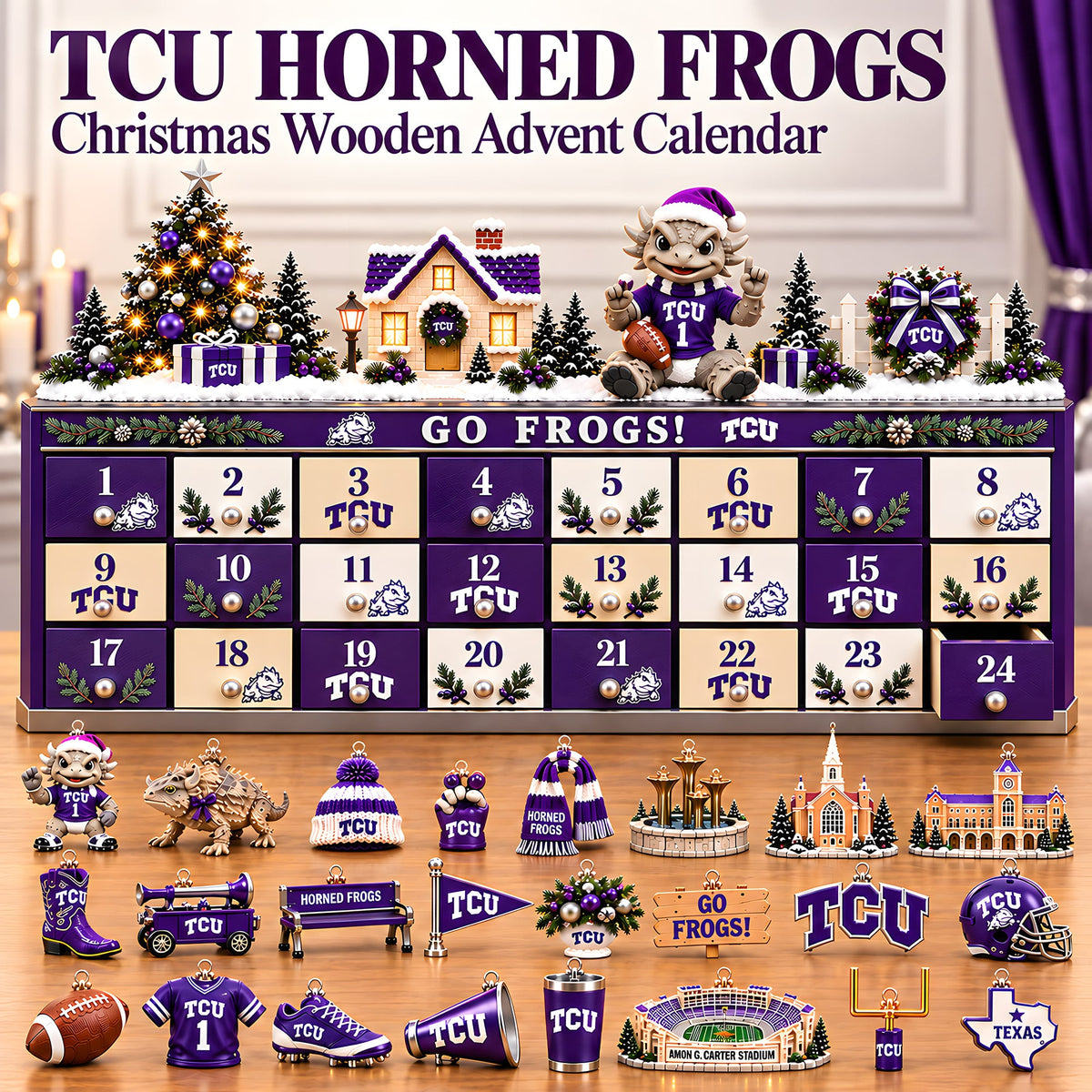 Premium TCU Christmas Wooden Advent Calendar PVNA