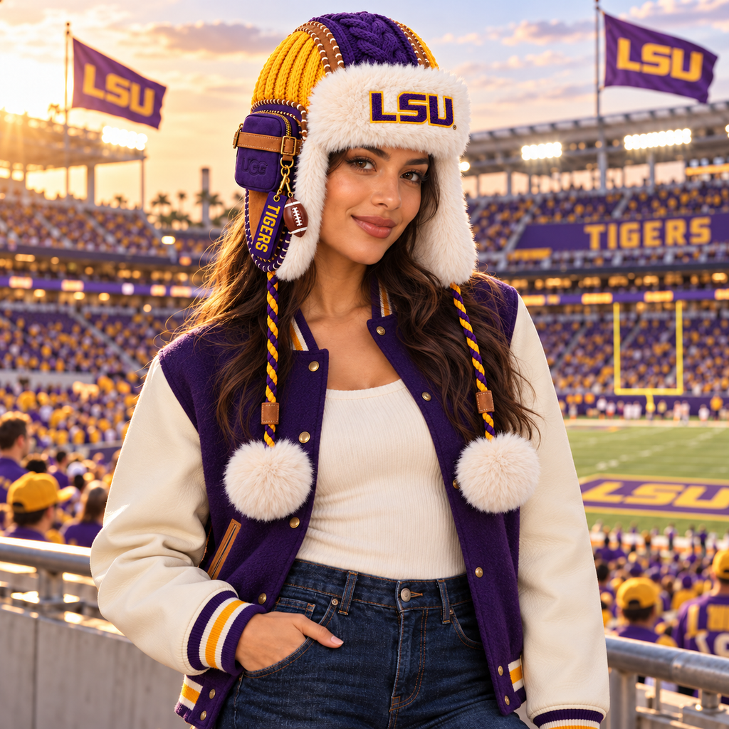 LSU Plush Knit Trapper Hat DNBN