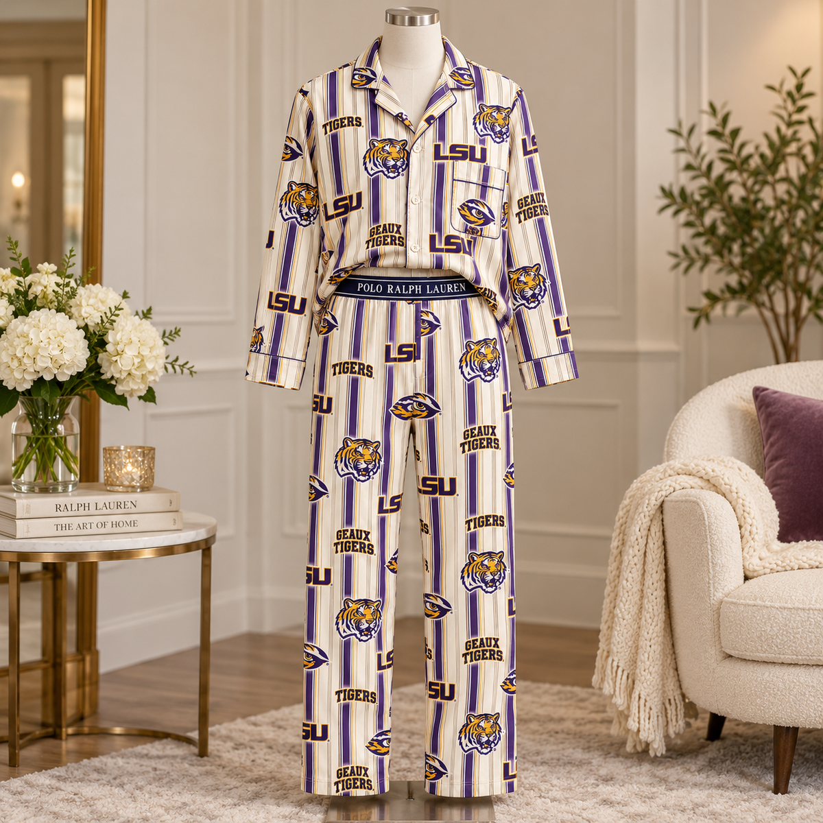 Premium LSU Women's Printed Button-Up Pajama Set HTTT