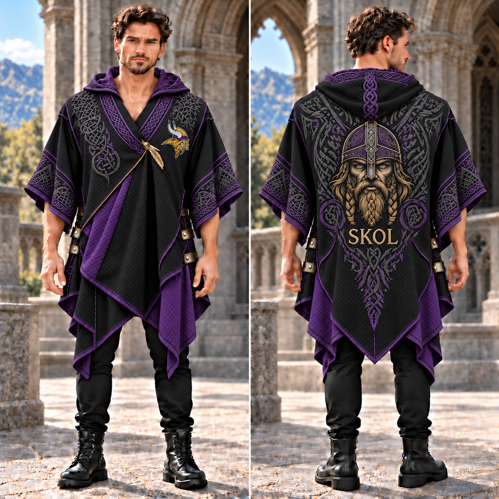 MNVK Gothic Viking Hooded Poncho PNPA